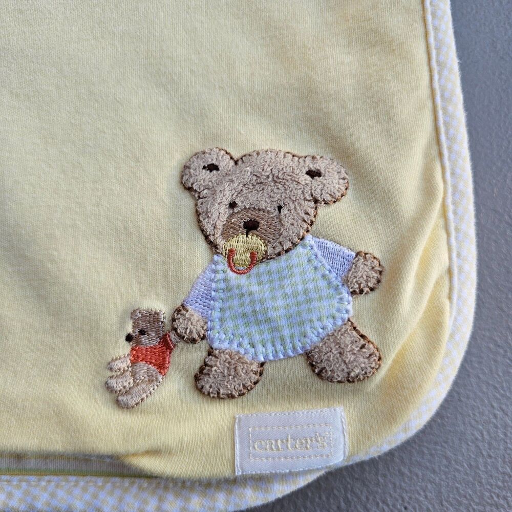 Carter's Joy Is Baby Blanket Bear Pacifier Yellow Script Vintage White Green